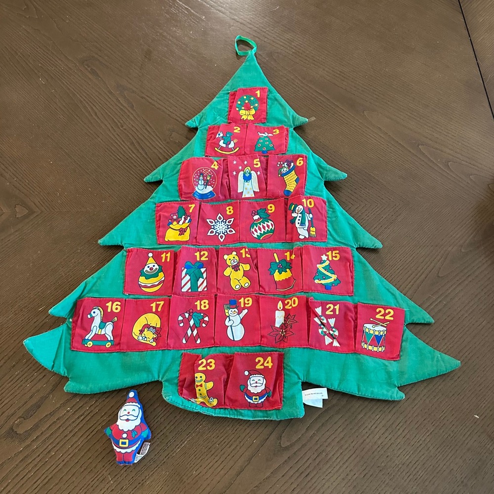 VTG 1995 Avon Countdown to Christmas Tree Fabric Advent Calendar Santa Marker